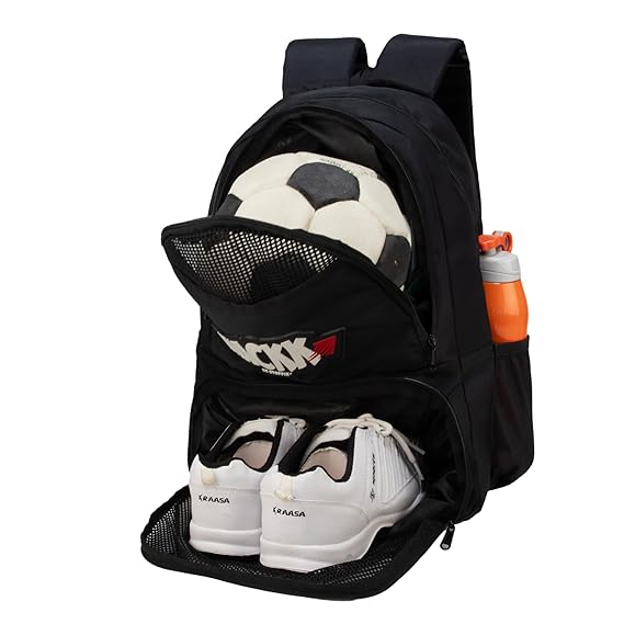 WHACKK Strike Black Soccer Football Basketball Volleyball Kitbag Backpack Soccer Ball (Black)